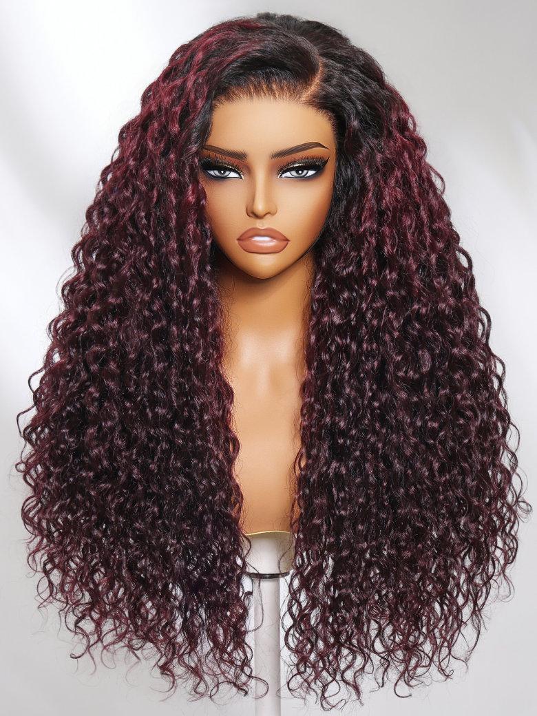 UNice 13x4 Lace Frontal Burgundy Plum With Dark Roots Water Wave Pre-Everything Wig