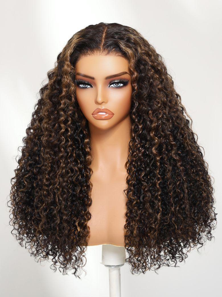 [22 Inch=$149] UNice Bye-Bye Knots™ 7x5 Lace Curly Glueless Wig With Golden Brown Highlights