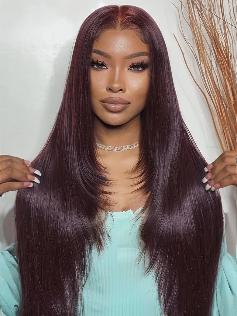 13x4 Lace Frontal Black Cherry Layered Straight Pre-Everything Wig Bouncy 150% Density