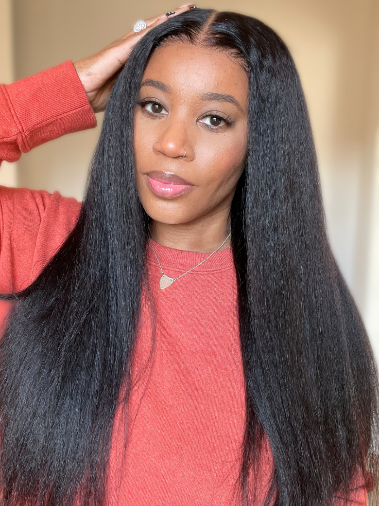 Pre Plucked 4x0.75 Lace Kinky Straight Human Hair Wig Natural Wig 150% Density