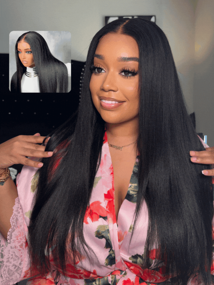 [24"=$99] 7x5 Bye Bye Knots Pre Cut Pre Bleached Glueless Lace/ V part/Headband Yaki Straight Wig 150% Density