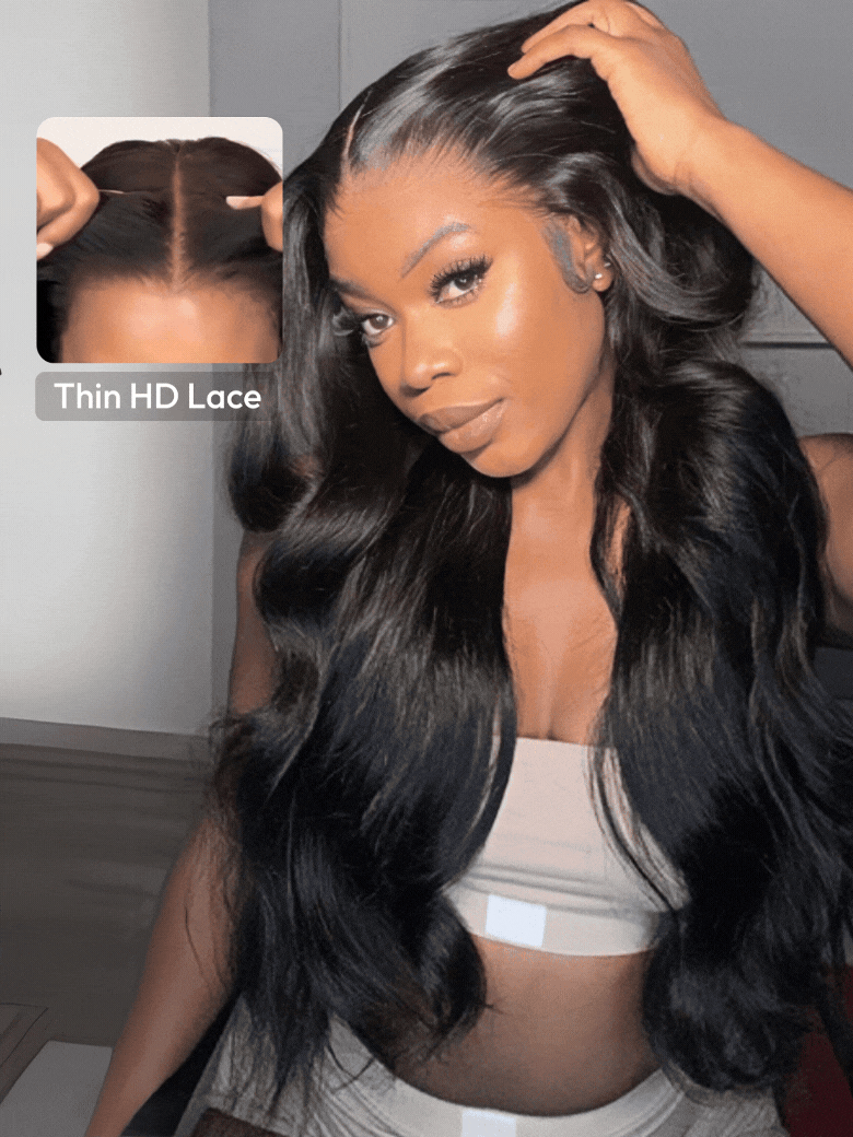 HD Bye-Bye Cap™ Wig 13x4 Invisible Lace Frontal Body Wave Black Wig 180% Density