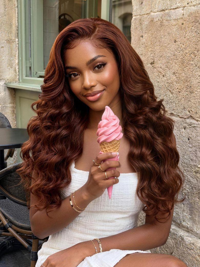 UNice 13x4 Bye Bye Slip™ Lace Frontal Brown with Caramel Highlights Glueless Curly Wig with Dark Roots