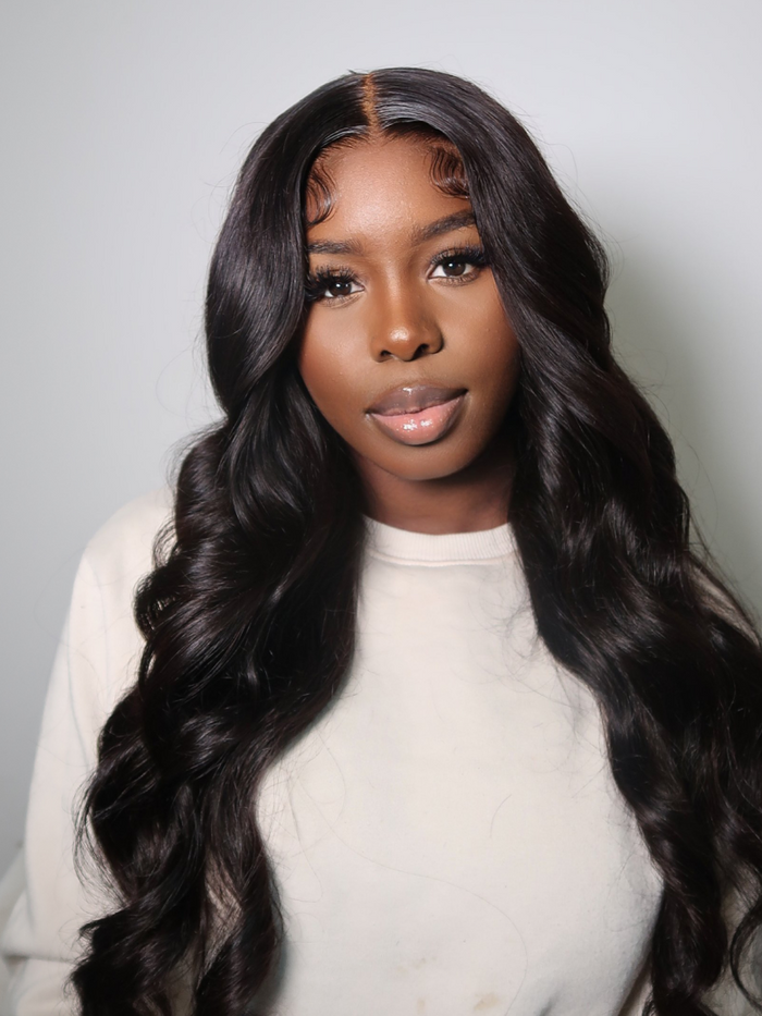 Fake Scalp Lace Wig Body Wave Human Virgin Human Hair Wig Middle Part Wig for African American Women Natural Balck Virgin Hair Wig