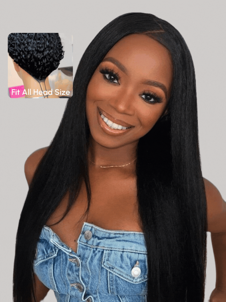 Glueless EasiContour V Part 150% Density Glueless Yaki Wig Super Melted