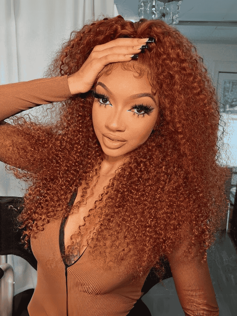 [18"=$99] 13x4 Lace Frontal Auburn Brown Hair Color Jerry Curly Lace Wigs With Baby Hair 150% Density