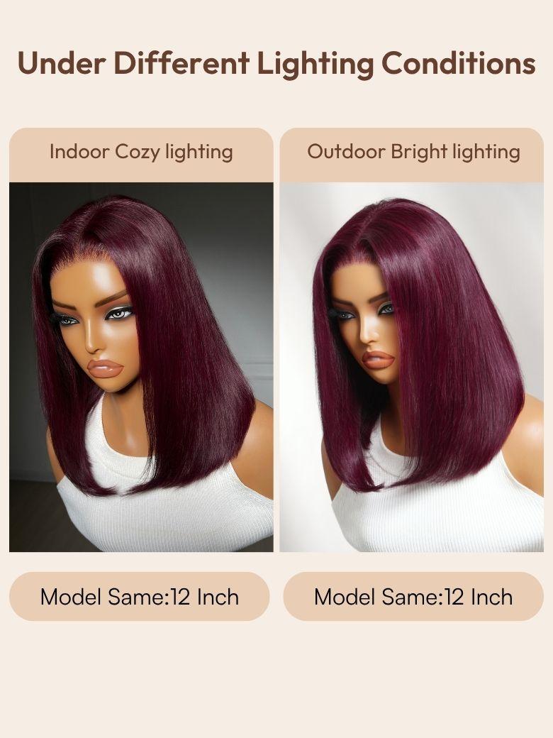 UNice 13x4 Bye Bye Slip™ Lace Frontal Black Cherry Sleek Straight Bob Glueless Wig with Invisi Drawstring