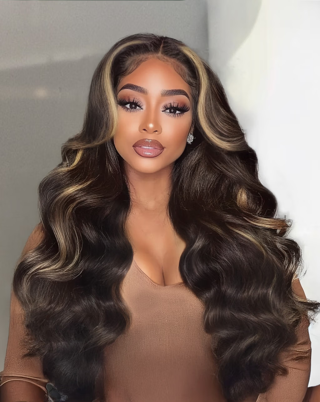 20inch 7x5 Bye-Bye Knots Lace Black to Chestnut Brown Ombre Yaki Straight Wig With Invisi Drawstring& Loose Wave Wig