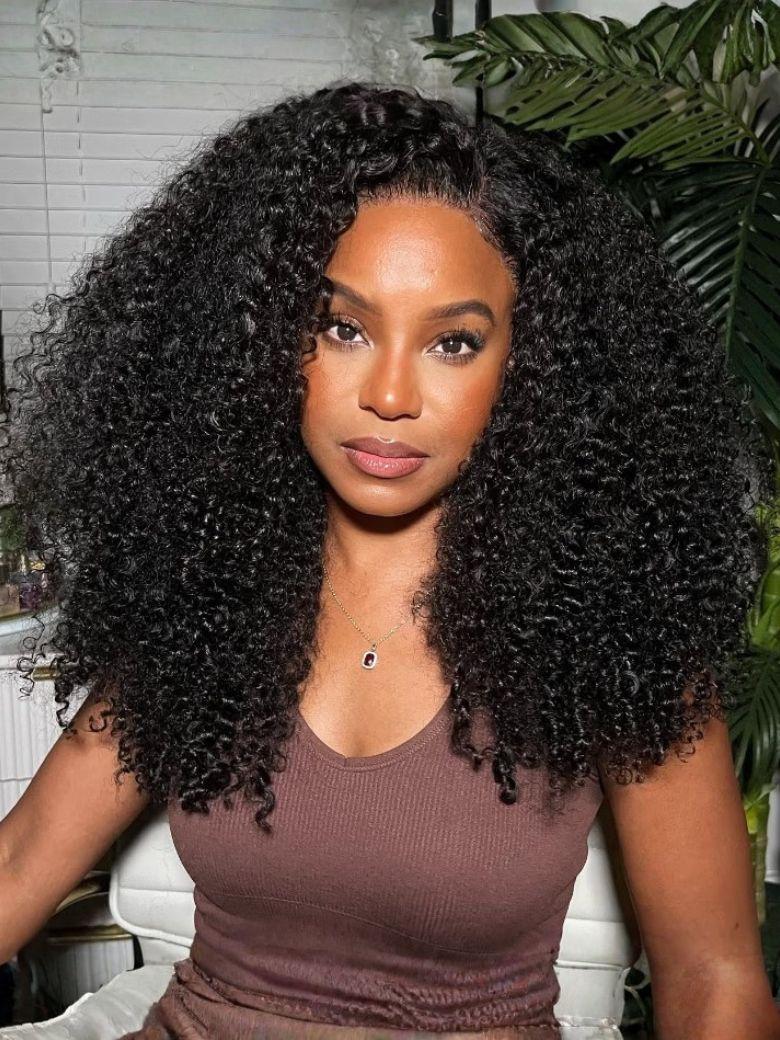 [24''=$129] 7x5 Bye Bye Knots™ Glueless Lace Red Blonde Highlights Loose Wave & Natural Black Kinky Curly Wig