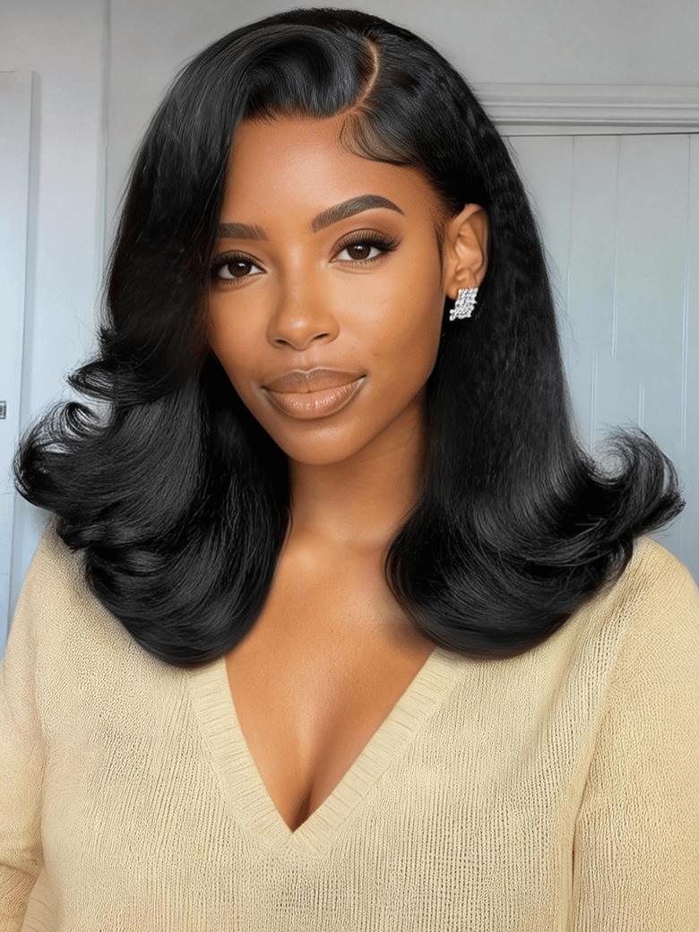 UNice Bye-Bye Knots™ 7x5 Pre-cut Lace Natural Black with Caramel Brown Highlight Yaki Straight Bob Wig