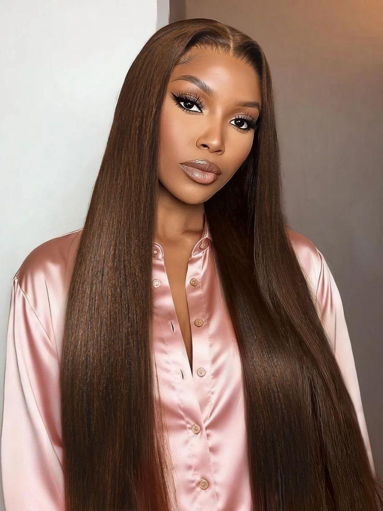 UNice 4x4 Pre-Cut Lace Yaki Straight Bye Bye Knots Glueless With Drawstring Wig