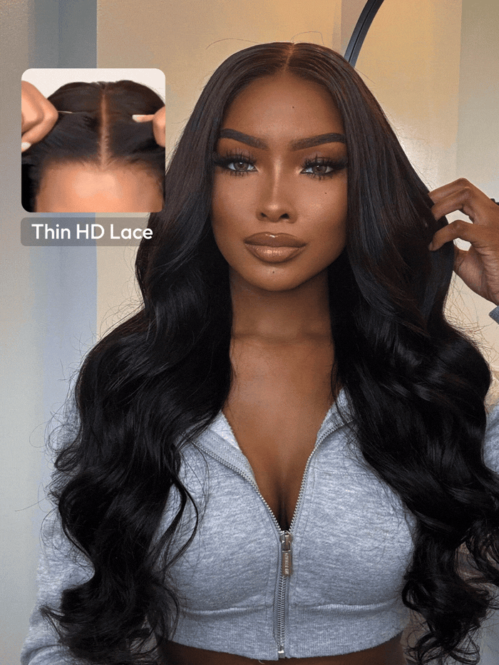 13x4 HD 180% Density Pre-everything™ Wig Invisible Lace Frontal Bouncy Body Wave Black Drawstring Wig