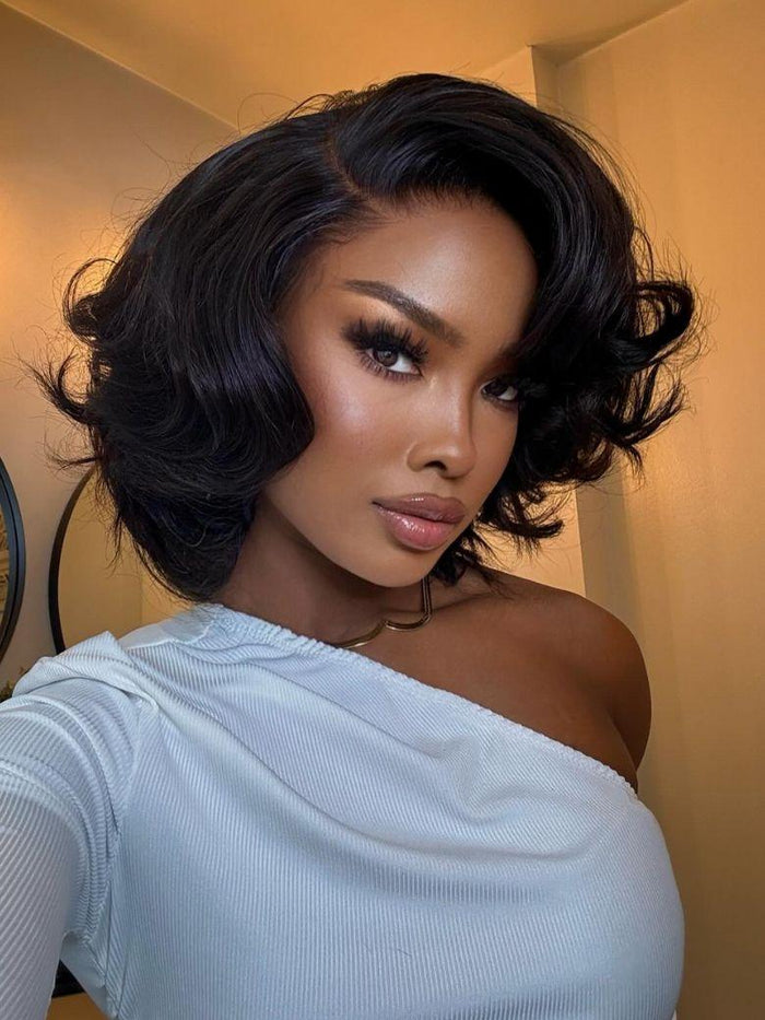 13x4 Lace Front 200% Density Big Loose Wave Black Shoulder Length Wig