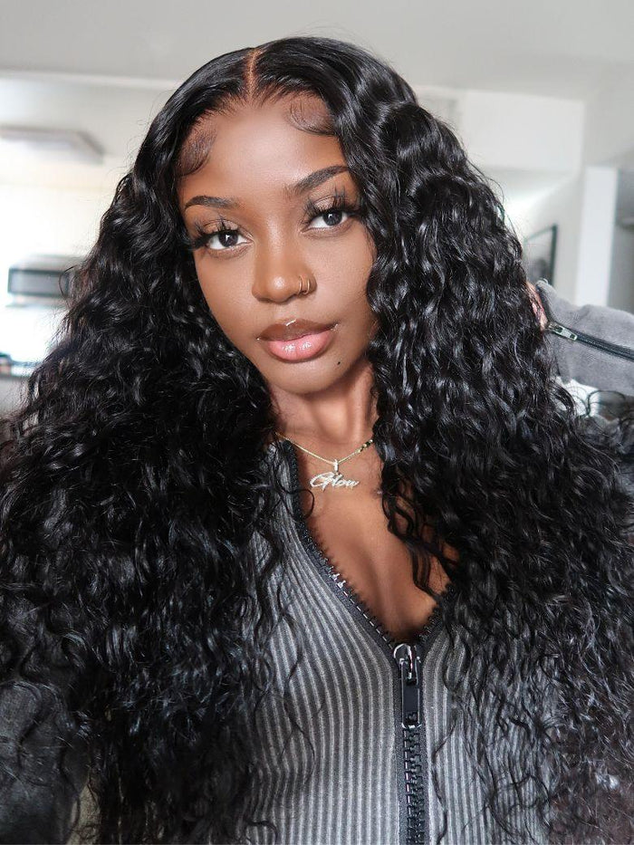 18''-22'' Invisi Drawstring Bye-Bye Knots 7x5 Lace Stunning Black Natural Wavy Wig 150% Destiny
