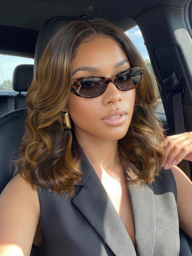 UNice Bye-Bye Knots 7x5 Lace Brown With Blonde Piano Highlights Blunt Bob Wig with Dark Roots