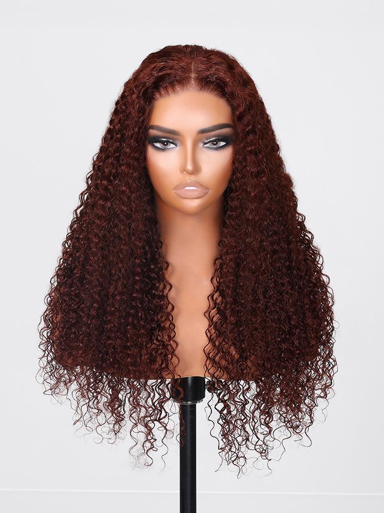 [From 20"] Pre Cut 6x4.5 Lace Red Brown Curly Wig Quick & Easy Glueless Wig With Breathable Cap 150% Density