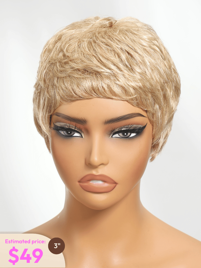 UNice Short Pixie Cut Sandy Blonde Human Hair Glueless Wig