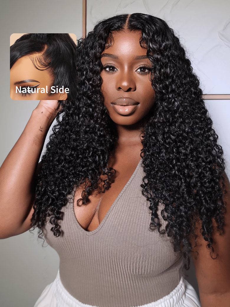 6x4.5 Pre Cut Lace Curly Natural Black Lace Wig With Baby Hair & Bleached Knots 150% Density