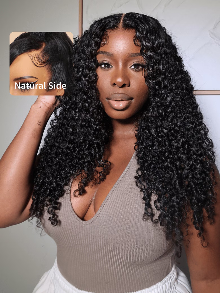 6x4.5 Pre Cut Lace Curly Natural Black Lace Wig With Baby Hair & Bleached Knots 150% Density