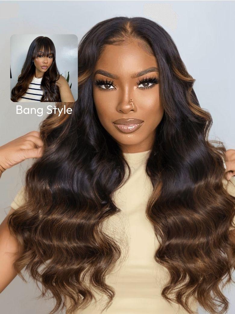 7x5 Bye Bye Knots Wig Glueless Lace Black to Chestnut Brown Ombre Loose Wave Wig With Bleached Knots 150% Density