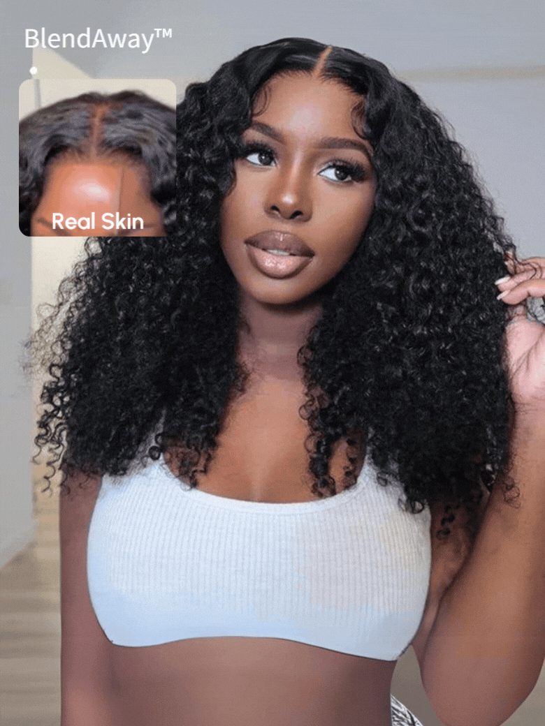 7x5 Bye Bye Slip™Glueless Lace Black to Chestnut Brown Ombre Burmese Curly With Finger Coil Ends Wig-Put On & Go With Invisi Drawstring