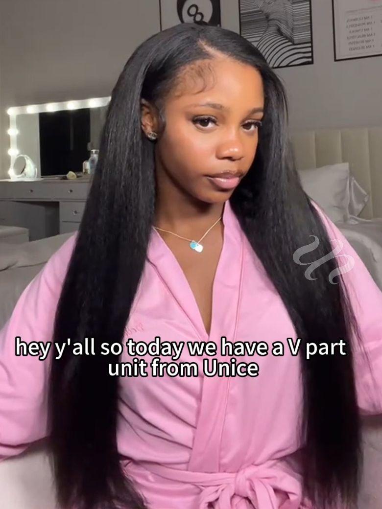 [Kinky Straight When Wet] InvisiBlend™ V Part Silk Press To Blow Out Kinky Straight Natural Black Wig Protect Your Natural Hair