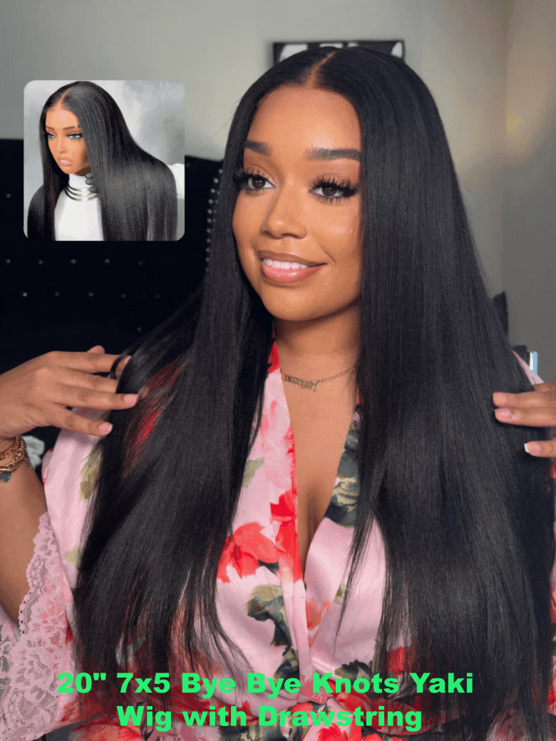 [24"=$109] 7X5 Black /4x4 Pre Cut Yaki Straight Wig Ombre Chestnut Brown& Honey Blonde Higlight 2 Styles In 1 Put On And Go Wig