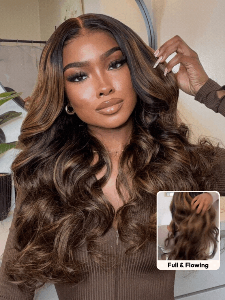UNice 7x5 Bye Bye Knots™ Wig Glueless Lace Balayage Highlight Body Wave Drawstring & With Bangs Wig