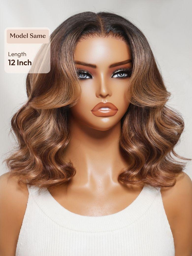 UNice 13x4 Bye Bye Slip™ Lace Frontal Caramel Brown with Hightlights Wavy Bob Glueless Wig with Invisi Drawstring