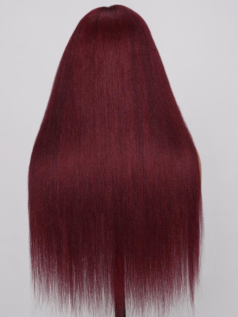 UNice Bye Bye Knots Wig 7x5 Glueless Lace Burgundy Yaki Wig With Bleached Knots