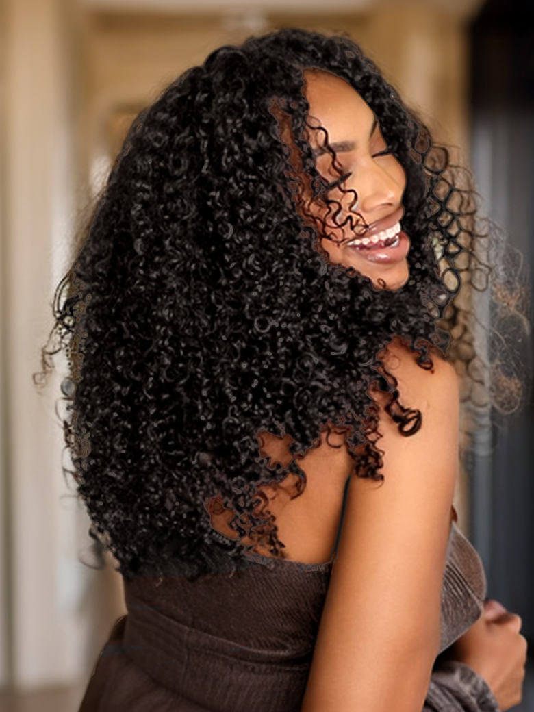 Unice 250% Density Long Curly 13x4 Transparent Lace Front Wig 100% Virgin Human Hair Pre-plucked Natural Black