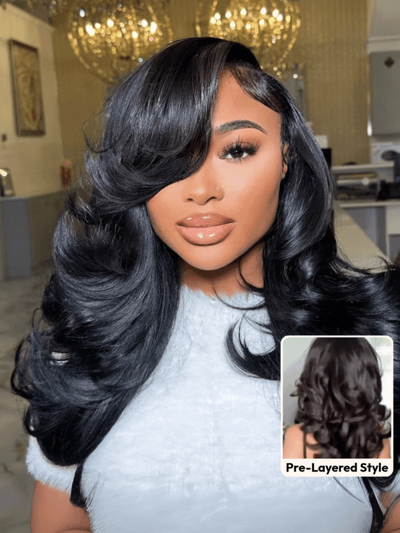 [Ship within 24H]UNice Bye-Bye Slip™ Wig Feathered Layer Left Side Part 200% Density Wig with Secure Silicone Strips and Drawstring