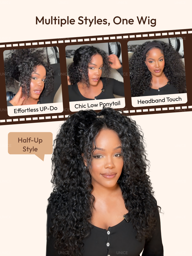 [US Only] 16 Inch Glueless Breathable Middle Part Lace Kinky Curly Wigs Natural Hairline
