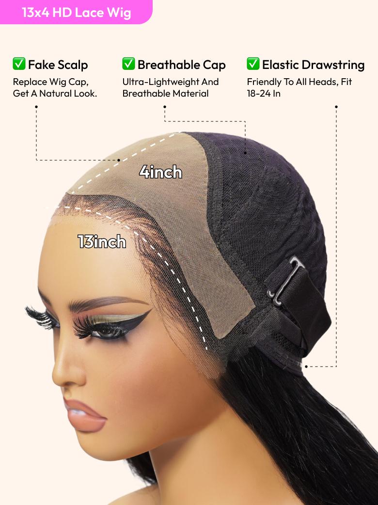 HD Bye-Bye Cap™ Wig 13x4 Invisible Lace Frontal Body Wave Black Wig 180% Density