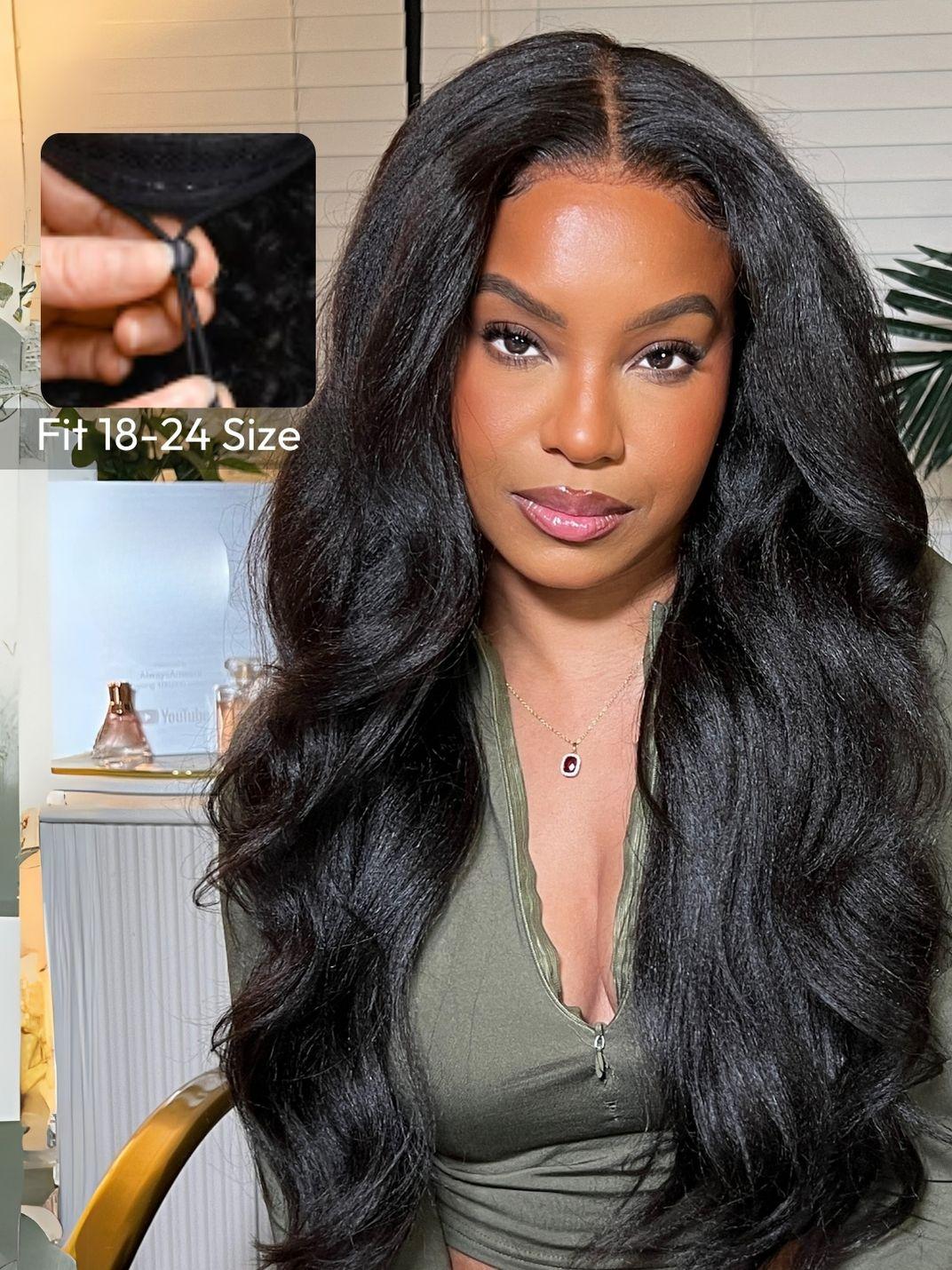 [24''=$179] UNice EasiContour™ V Part Glueless Yaki Straight Wig With Invisi Drawstring 100% Human Hair 180% Density