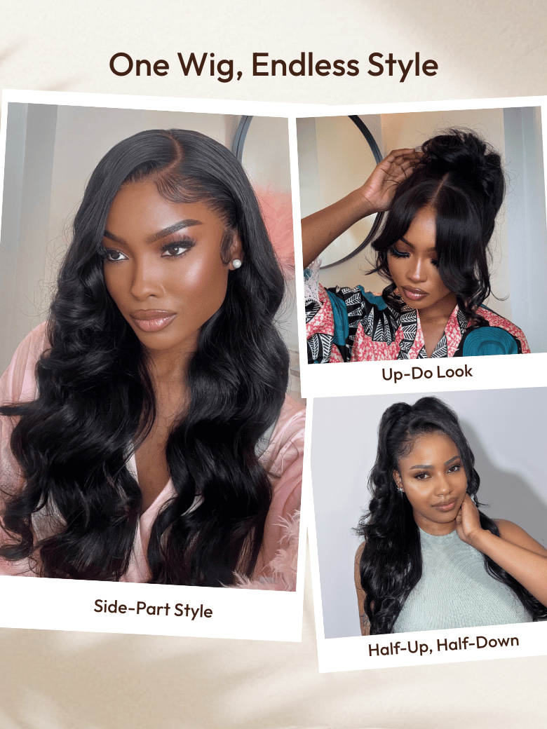 UNice 13x4 Pre-Everything™ Invisible Lace Body Wave Lace Frontal Black Wig With Invisi Drawstring