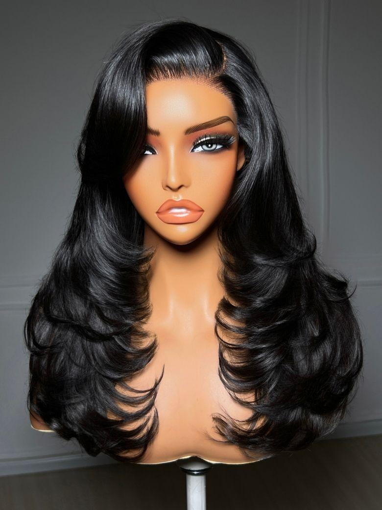 UNice 7x5 Bye-Bye Slip™ Lace Feathered Blowout Wig with Face-Framing Layers and Deep Side Part Bangs