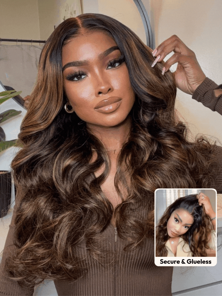 UNice 7x5 Bye Bye Knots™ Wig Glueless Lace Balayage Highlight Body Wave Drawstring & With Bangs Wig
