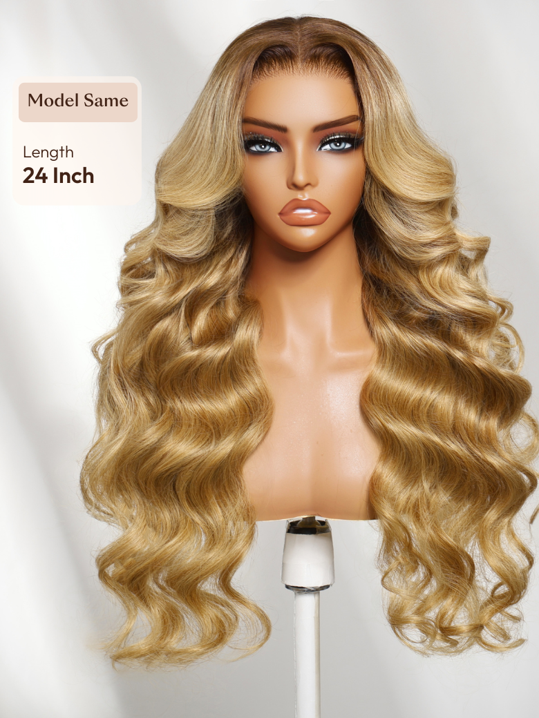 UNice Ash Blonde With Brown Roots No Slip 13x4 Pre-Everything™ Lace Frontal Body Wave Wig with Invisi Drawstring