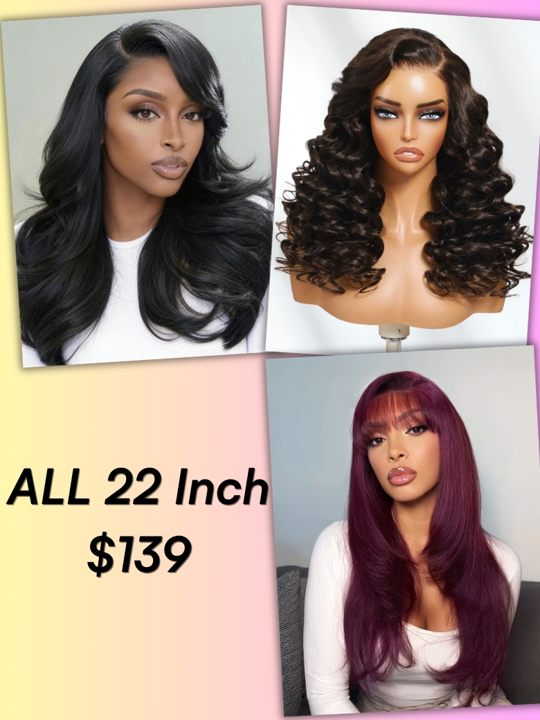 [All 24"=$149] 200%/ 180% Density 13x4 Front Lace Chocolate Brown/ Honey Highlights/ Burnt Orange Wigs