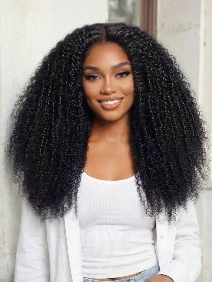 7x5 Bye-Bye Knots Glueless Lace Middle Part Micro Twist Curly  Drawstring Wig with Finger Coils End for Natural Afro Texture