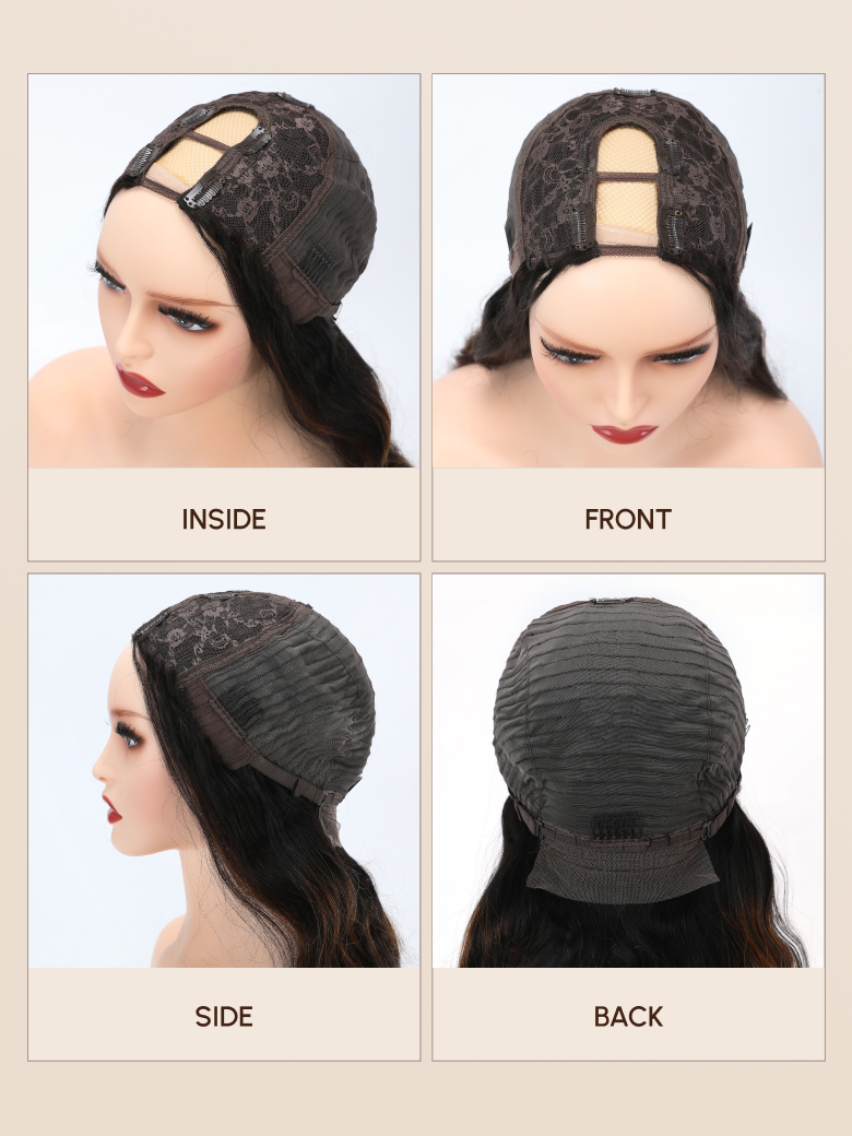 Unice Brown Hair With Highlights Body Wave Wig With Face Framing Layers Beginner Friendly V Part 150% Density