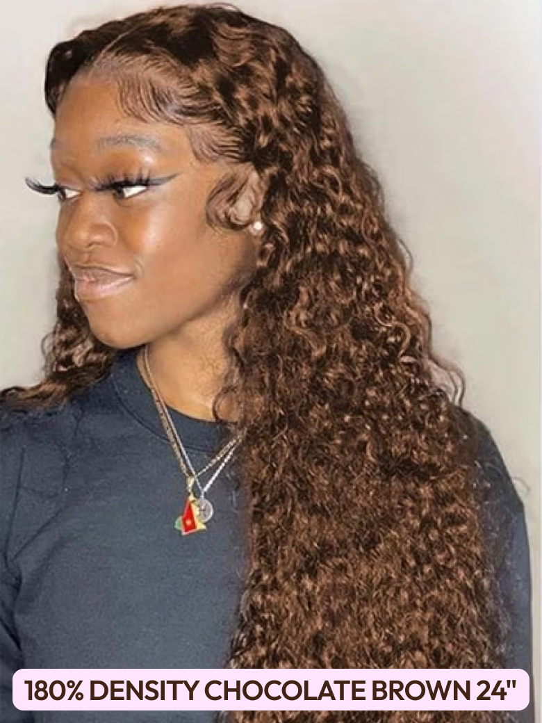 [All 24"=$149] 200%/ 180% Density 13x4 Front Lace Chocolate Brown/ Honey Highlights/ Burnt Orange Wigs