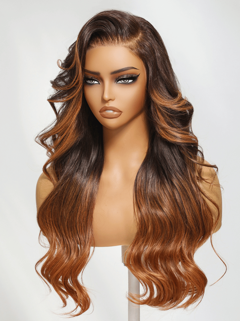 UNice Brown to Light Auburn Ombre Wig With Side Part Face Framing Layers