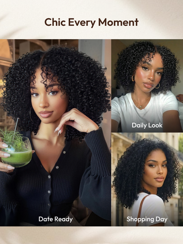 UNice 7x5 Bye Bye Slip™ Lace Natural Black Afro Kinky Curly with Finger Coil Ends Drawstring Wig 180% Density