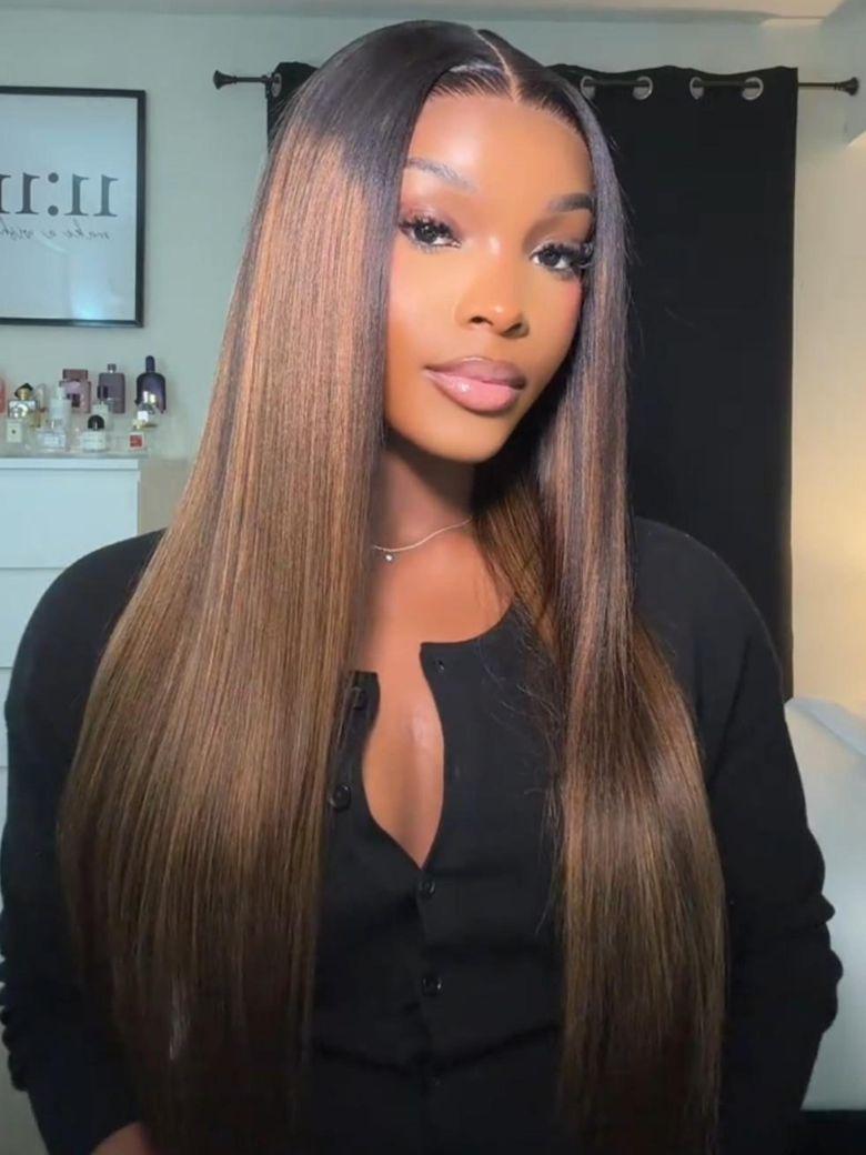 UNice Balayage Highlights 100% Human Hair 13x4 Pre-Everything™ Lace Frontal Yaki Straight Drawstring Wig