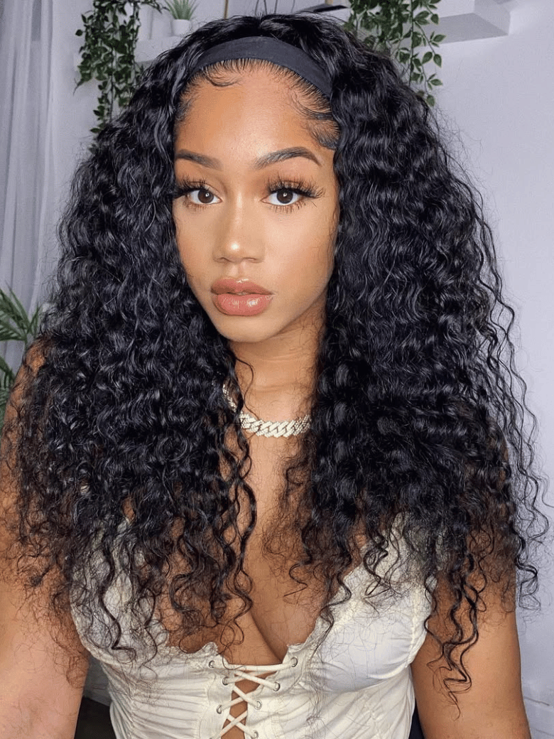 Low Maintenance Put On And Go Water Wave Human Hair Headband Glueless Wig