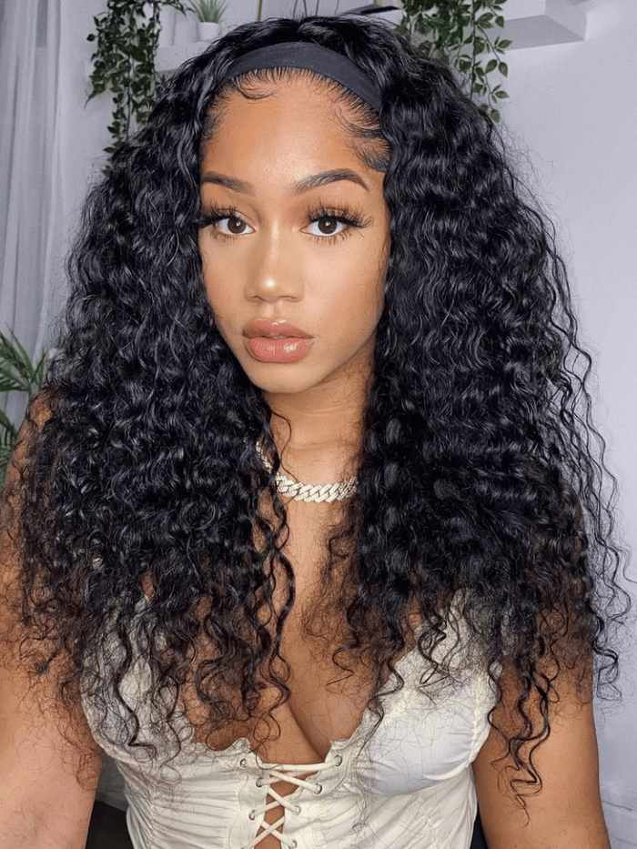Low Maintenance Put On And Go Water Wave Human Hair Headband Glueless Wig