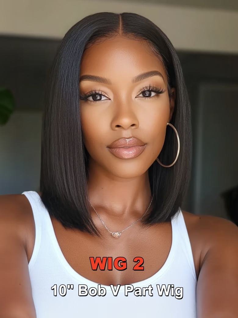 2 Wigs $99 | For 7x5 Pre-Cut Lace 14" With Drawstring And Bob Wig With Bangs 10"