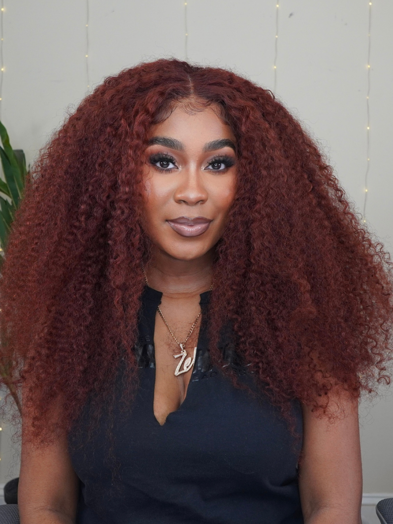 UNice 7x5 Put On And Go Pre-Plucked Reddish Brown Kinky Curly Wig 150% Density